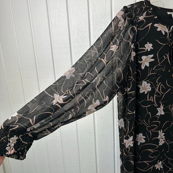 Elizabeth and James Long Sleeve Floral Mini Shirt Dress Party Work Black Size XL - Picture 2 of 10